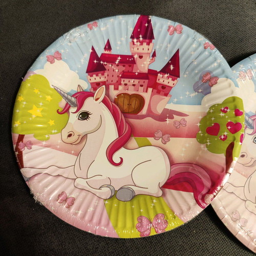 Unicorn party plates 16pcs and pink plastic spoons 20pcs new