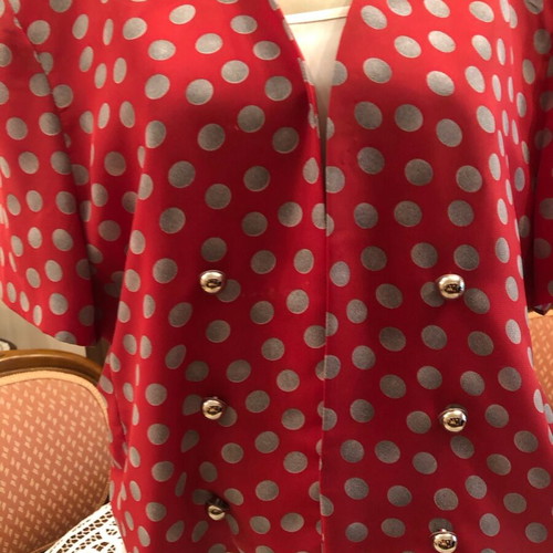 Bolero with gold buttons used, red with gray dots by A-Style