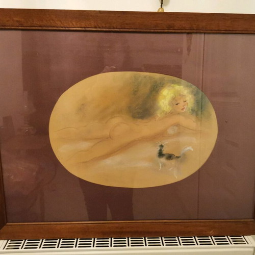 Painting by Dori Michail Papageorgiou "Nude Girl with Cat" like new