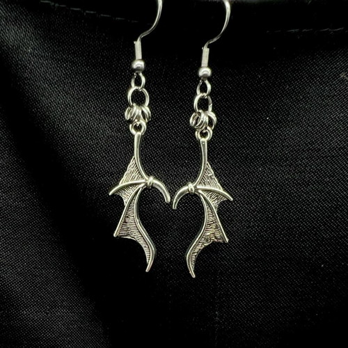 Bat wing earrings used, silver, handmade