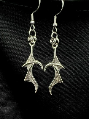 Bat wing earrings used, silver, handmade