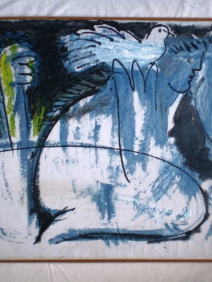 Картина Ставрос Папасавас употребявана, кубистична маслена композиция с гълъб