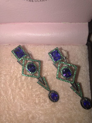 Art Deco earrings with green and purple crystals like new