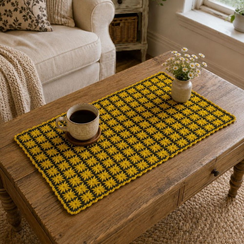 Handmade knitted table runner 35x65 cm vintage floral
