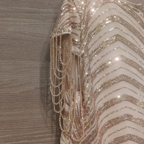 Gold beige maxi dress 2XL with chain sleeves