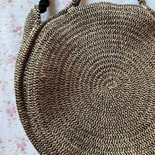 Parfois round straw shoulder and hand bag, beige and black