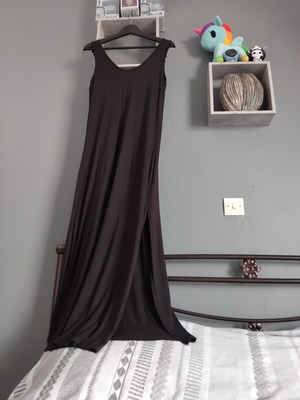 Long black cotton dress like new with side slits