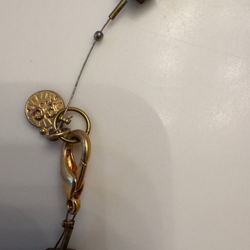 Women's long necklace with lava beads and gold stone like new