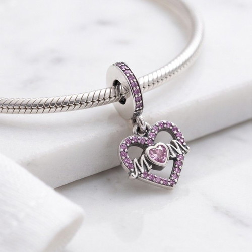 Pandora Heart & Mum Charm S925 new, pink and silver