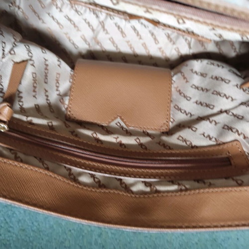 DKNY leather bag used, beige handheld with metal details