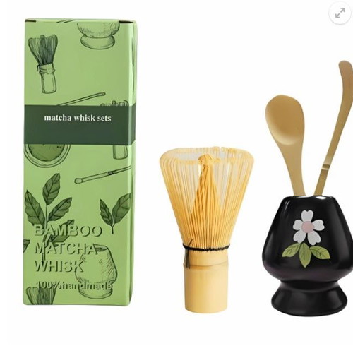 Matcha set with bamboo whisk, ceramic bowl, stand and spoon new