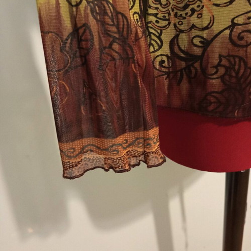 Romantic boho transparent blouse like new, brown and green