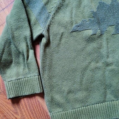Knitted baby sweater khaki 9-12 months with dinosaur used mothercare