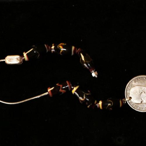 Begleri with 2 Drachma coin King George Murano crystals, silver, handmade