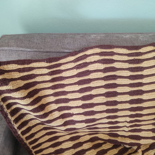 Vintage knitted bed cover with fringes used, wool, 210x120 cm