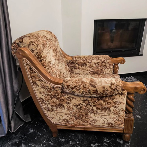 Living Room Set used, sofa and four armchairs, 90s solid wood design