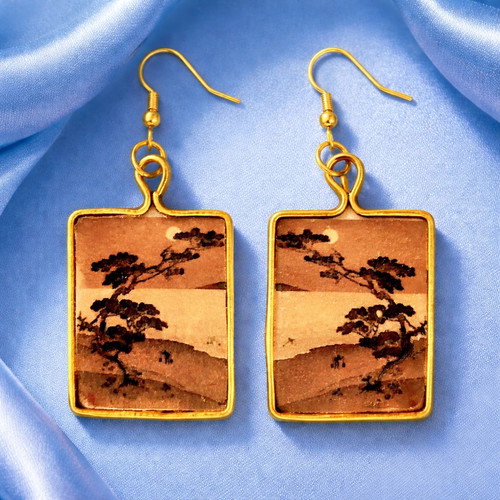 Japanese art painting earrings new, handmade, hypoallergenic