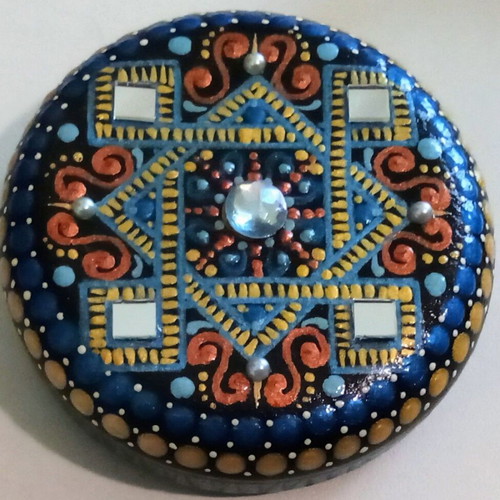 Mandala Stone handmade decorative round 7 cm new