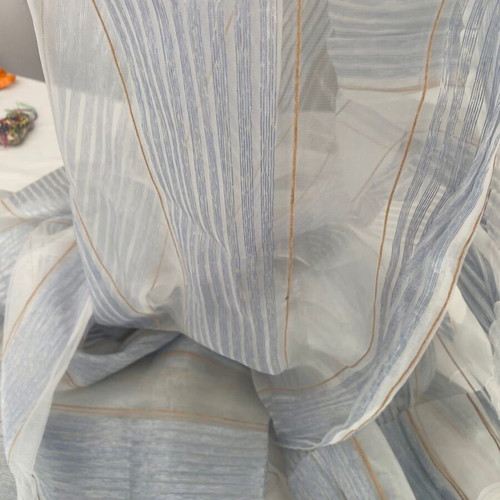 Blue stripe and gold thin curtain, 1 piece, weighted bottom