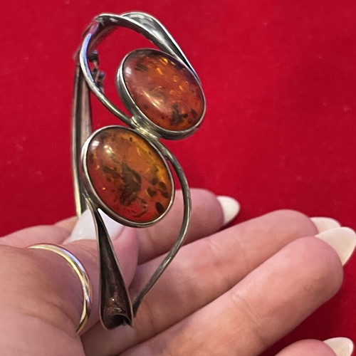 Silver 925 bracelet with vintage amber used, 20 cm