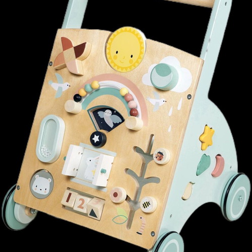 Sunshine Wooden Baby Walker by Tender Leaf Toys used with mirror