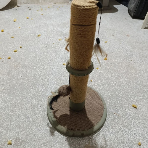 Cat scratching post with toy used, sisal rope, stable base