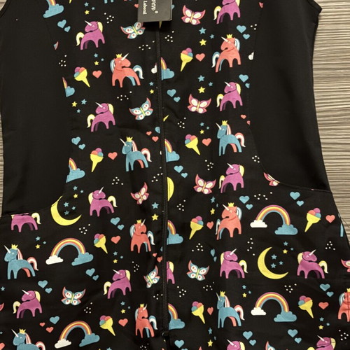 Vest used, black with unique unicorn pattern, size L