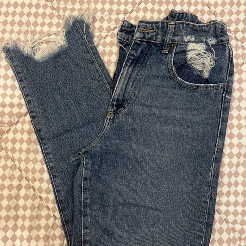 No Thinkin jeans used, blue with rips and fringes, XS/S