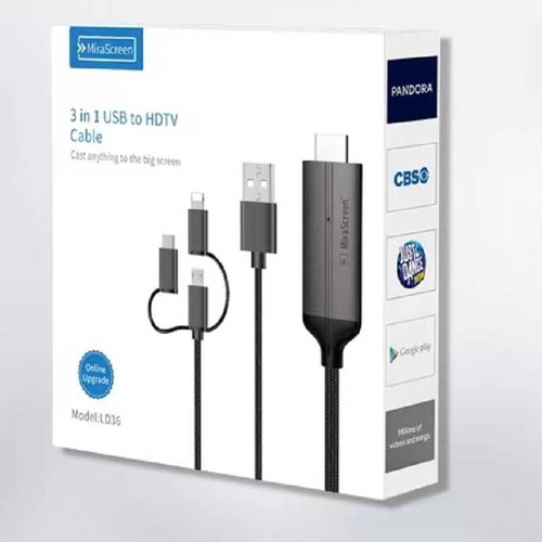 Mirascreen USB to HDTV Cable 3 in 1, 2m length, new
