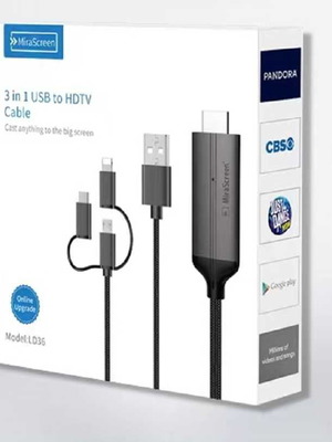 Καλώδιο USB σε HDTV Mirascreen 3 σε 1, μήκους 2m, καινούργιο