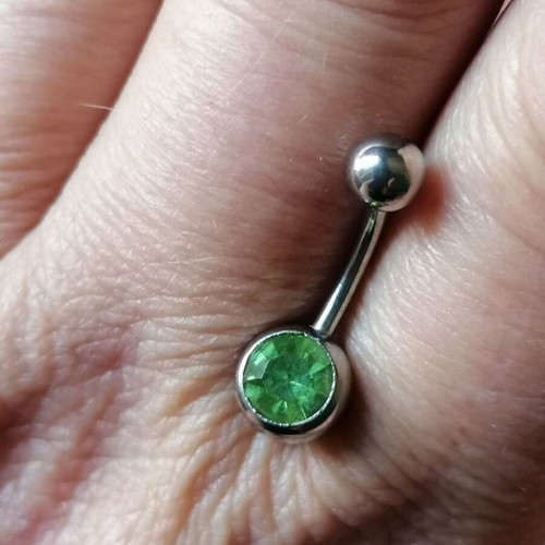 Navel piercing new surgical steel with green zircon