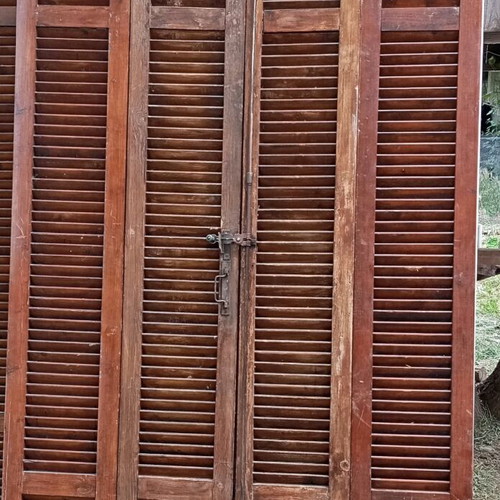 Wooden double balcony doors used, pack of 5 with shutters