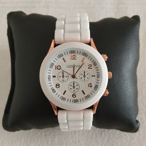 Geneva women's sport casual watch new, white and gold silicone