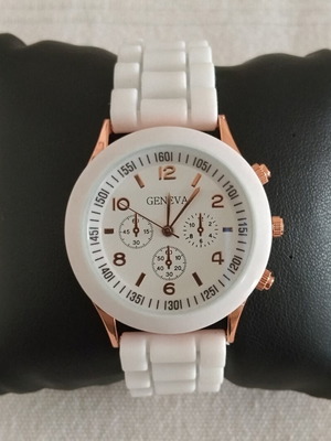 Geneva women's sport casual watch new, white and gold silicone