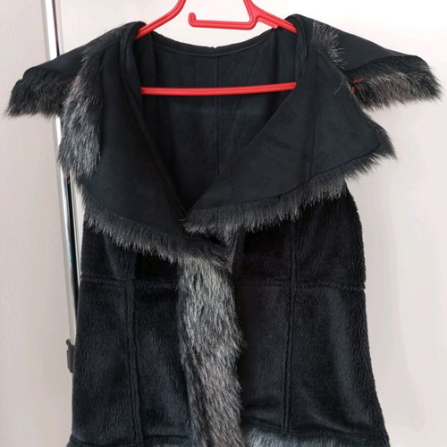 Black suede vest with eco gray black fur like new