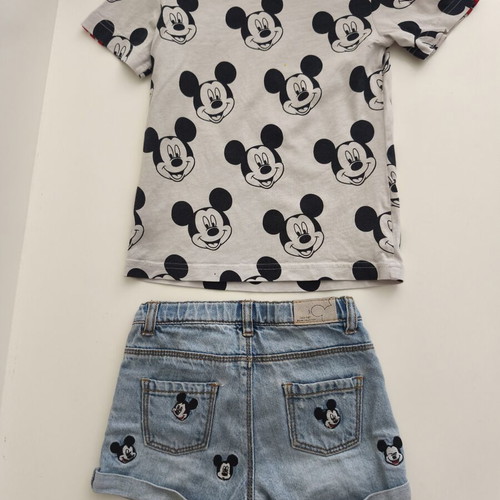 Disney Mickey Mouse Adidas T-shirt and Denim Shorts Set like new, unisex 3-4 years