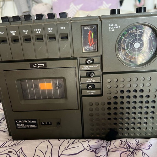 Vintage Crown CRC-466FW portable cassette player used with 3-band radio