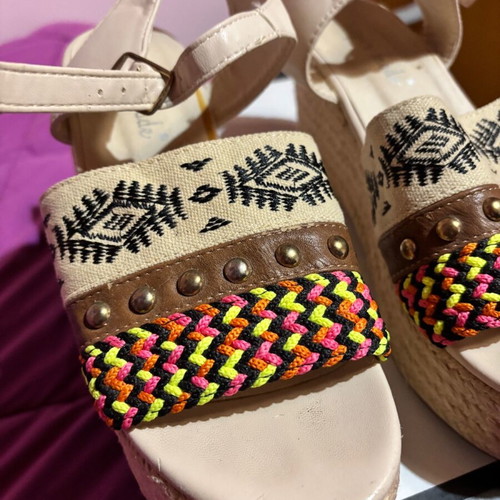 Summer platform sandals size 36 like new, multicolor and beige
