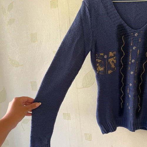 A-Style women's blouse new, blue with gold details size S