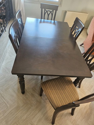 Solid wood dining set with 6 chairs and extension, 180x110 cm
