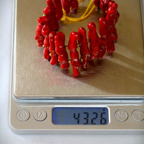 Coral bracelet new with 22K gold-plated clasp by Indico jewels