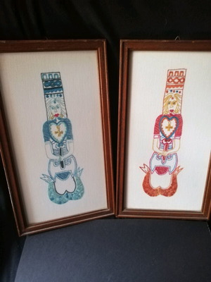 Embroideries in frames like new, set of 2, vintage designs