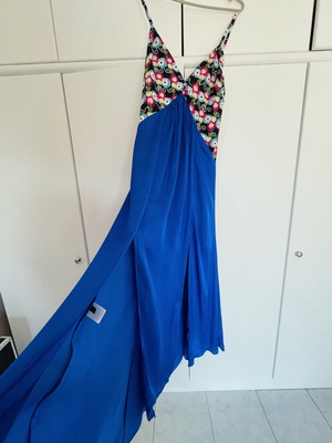 Nadia Rapti long midi dress with side slits, blue multicolor, size S