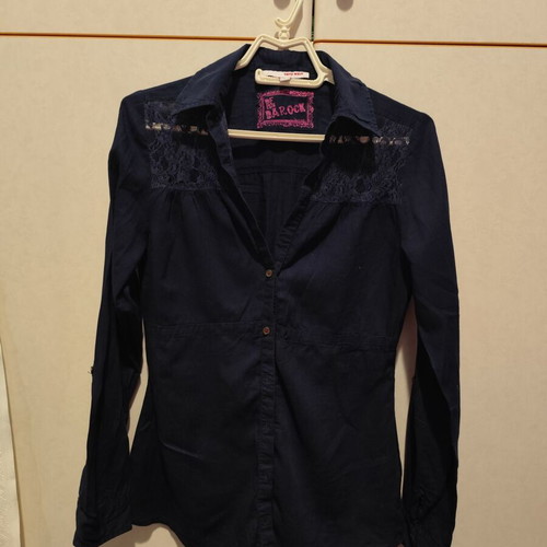 Cotton shirt with lace details dark blue like new, size S