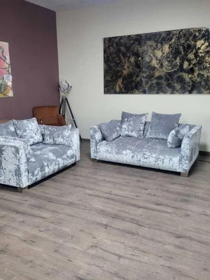 Gray Plush Sofas Three-Seater and Two-Seater New Fabric