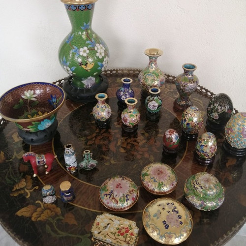 Cloisonne Chinese Art Decorations used, set of 24 pieces