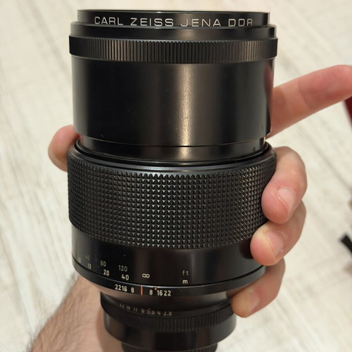 Carl Zeiss Jena DDR Sonnar 200mm f/2.8 MC lens used with Praktica B mount and original case