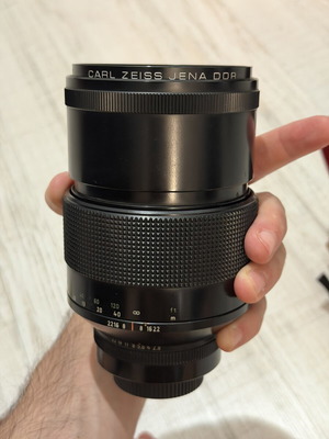 Carl Zeiss Jena DDR Sonnar 200mm f/2.8 MC lens used with Praktica B mount and original case