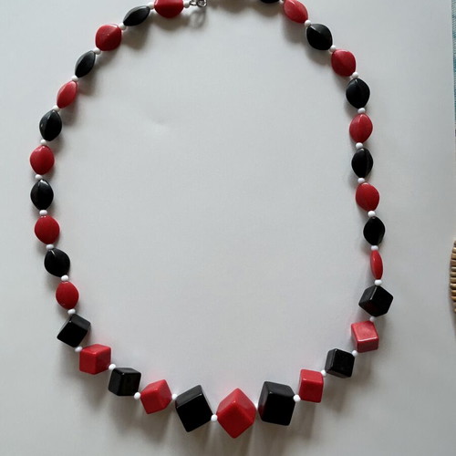 Set of 2 handmade necklaces with red, black, and brown beads like new