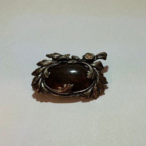 Vintage Sterling Silver 925 Brooch Pin with Natural Jasper Stone, used